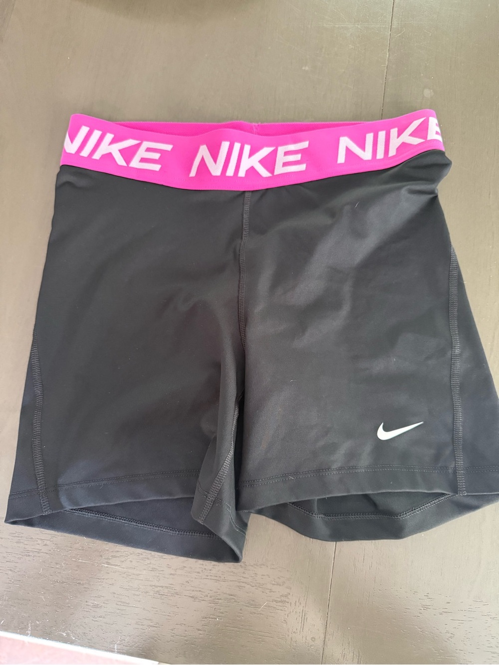 Nike Women's Black Shorts with Hot Pink Branded Waistband